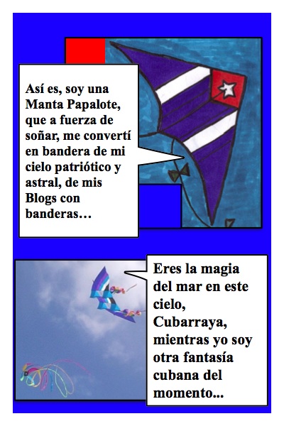 Papalote con Bandera del Blog con Banderas, hecha por Piero y Josán, con historieta de Josán Caballero.