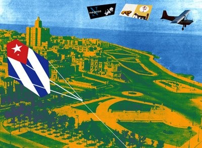 Papalote con Bandera de Ignacio Granados, que incluye las banderas de su Blog Negros Cubanos, y el Papalote Bandera del Blog Cubaleah, de Willy Trapiche.