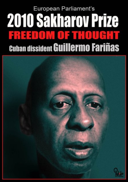 Afiche de Rolando Pulido, en homenaje al Premio Sajarov de la UE, para Guillermo Fariñas