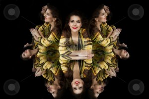 brunette girl kaleidoscope mirror