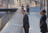 (L-R) US President Barack Obama, former US President George W. Bush and US First Lady Michelle Obama and visit the 9/11 memorial on September 11, 2011 in New York on the 10th anniversary of the 9/11 attacks. AFP PHOTO/Mandel NGAN (Photo credit should read MANDEL NGAN/AFP/Getty Images)